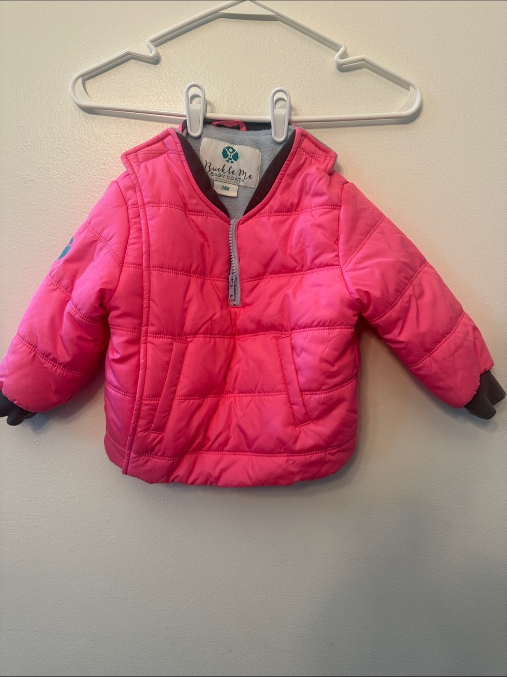 Buckle Me Baby Pink Quilted Pullover Jacket- car seat safe approved